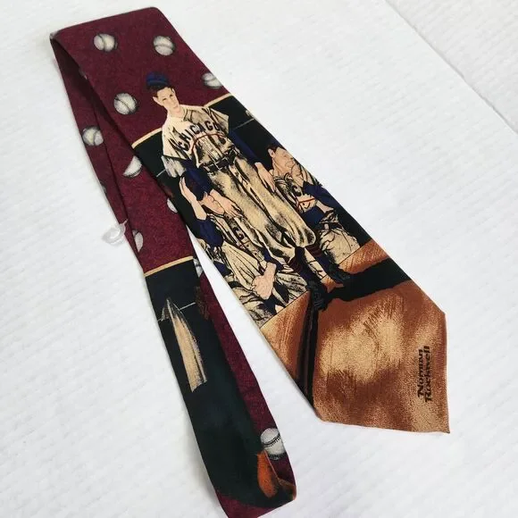 Norman Rockwell Vintage 1995 Necktie Chicago Baseball Saturday Evening P… - Picture 1 of 12